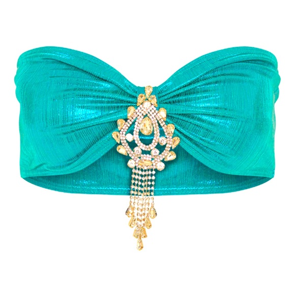 Teal Metallic Jewelled Bow Bikini Top and ruched bottom pretty little thing PLT - Picture 3 of 7